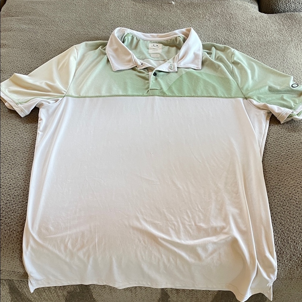 Oakley Light Green and White Golf Shirt